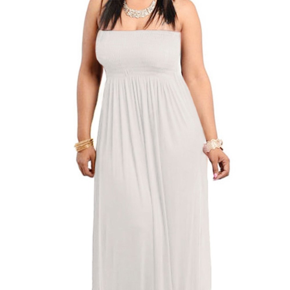 Smocked Chest Strapless Tube Long Maxi Dress